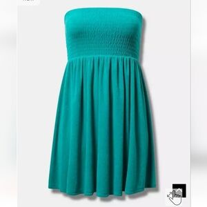 🆕️👙TORRID OCEAN BLUE SMOCKED TERRY CLOTH STRAPLESS COVER UP MINI DRESS 👙